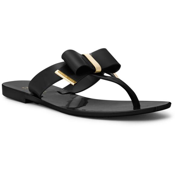 MICHAEL KORS | Kayden Black Gold Jelly Plastic Sandals Thongs Flip Flops | 6 - Picture 1 of 6